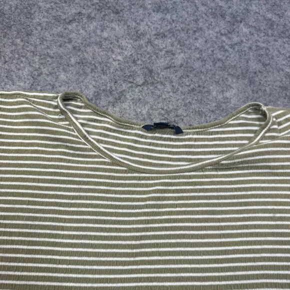 American Eagle T Shirt Womens XL Green Striped Ribbed Crop Top Lettuce Hem - Picture 4 of 8